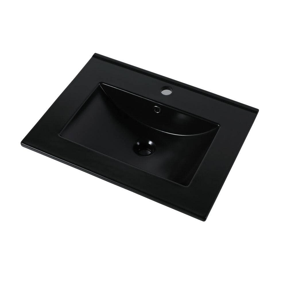 Buruis 24 in. Undermount Rectangular Bathroom Sink with Overflow Drain in Black Ceramic, No Pop-up Drain (2)