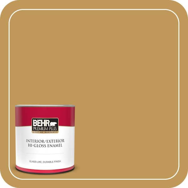 BEHR PREMIUM PLUS 1 qt. #330D-6 Townhouse Tan Hi-Gloss Enamel Interior/Exterior Paint & Primer (2)