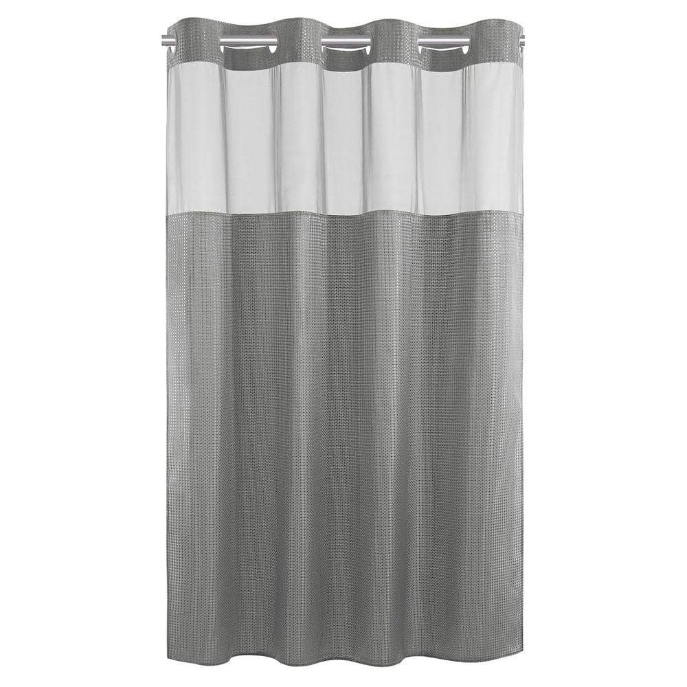 JFVKAF No Hook Waffle Shower Curtain Set with Snap Liner 36 x 74 Hotel Style Polyester Waterproof in Gray (1)