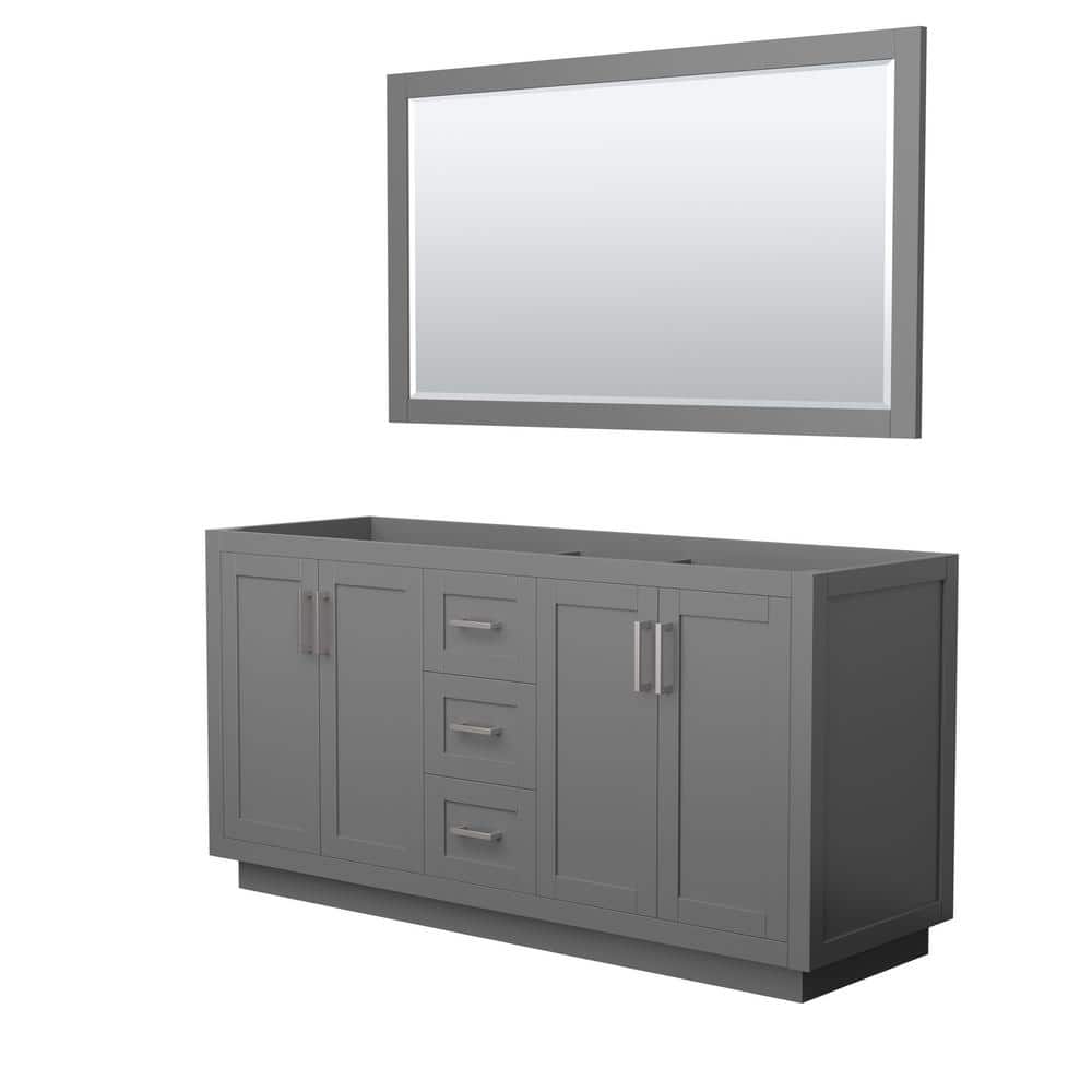 Wyndham Collection Miranda 65.25 in. W x 21.75 in. D x 33 in. H Double Sink Bath Vanity Cabinet without Top in Dark Gray with 58 in. Mirror (1)