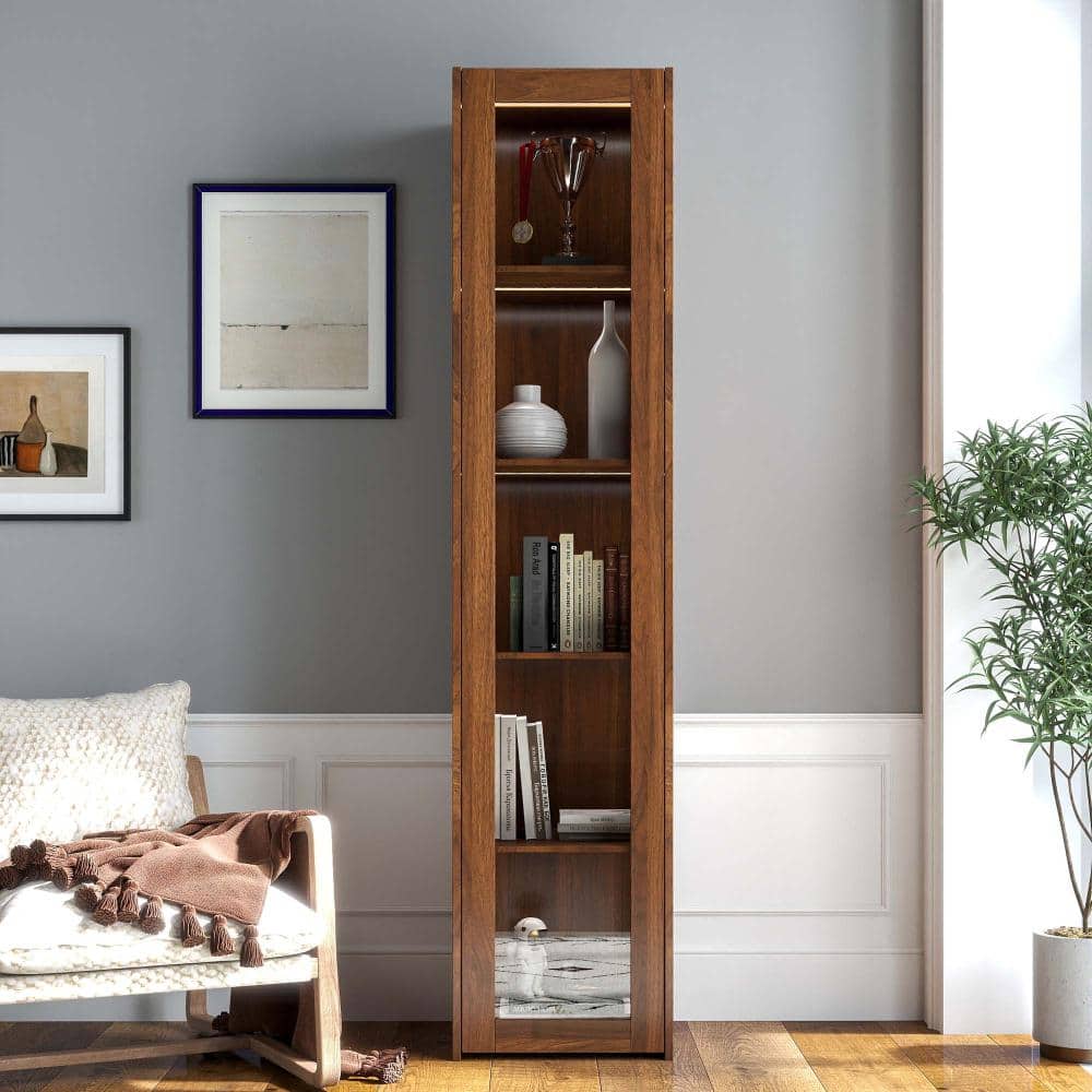 XUJMK 16 in W 16 in D 71 in H Linen Cabinet, Bookshelf Cabinet with 5 Shelves, LED Lights, Acrylic Plate Door (3)