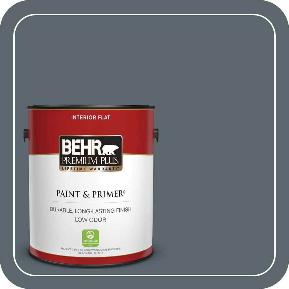 BEHR PREMIUM PLUS 1 gal. #N470-6 Whale Gray Flat Low Odor Interior Paint & Primer
