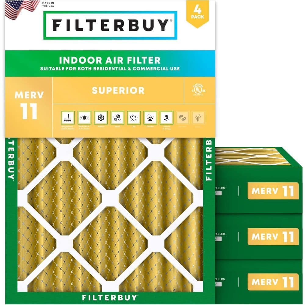 Filterbuy 10 in. x 14 in. x 4 in. MERV 11 (FPR 7) Allergen Defense Pleated HVAC AC Furnace Air Filters Replacement (4-Pack) (1)