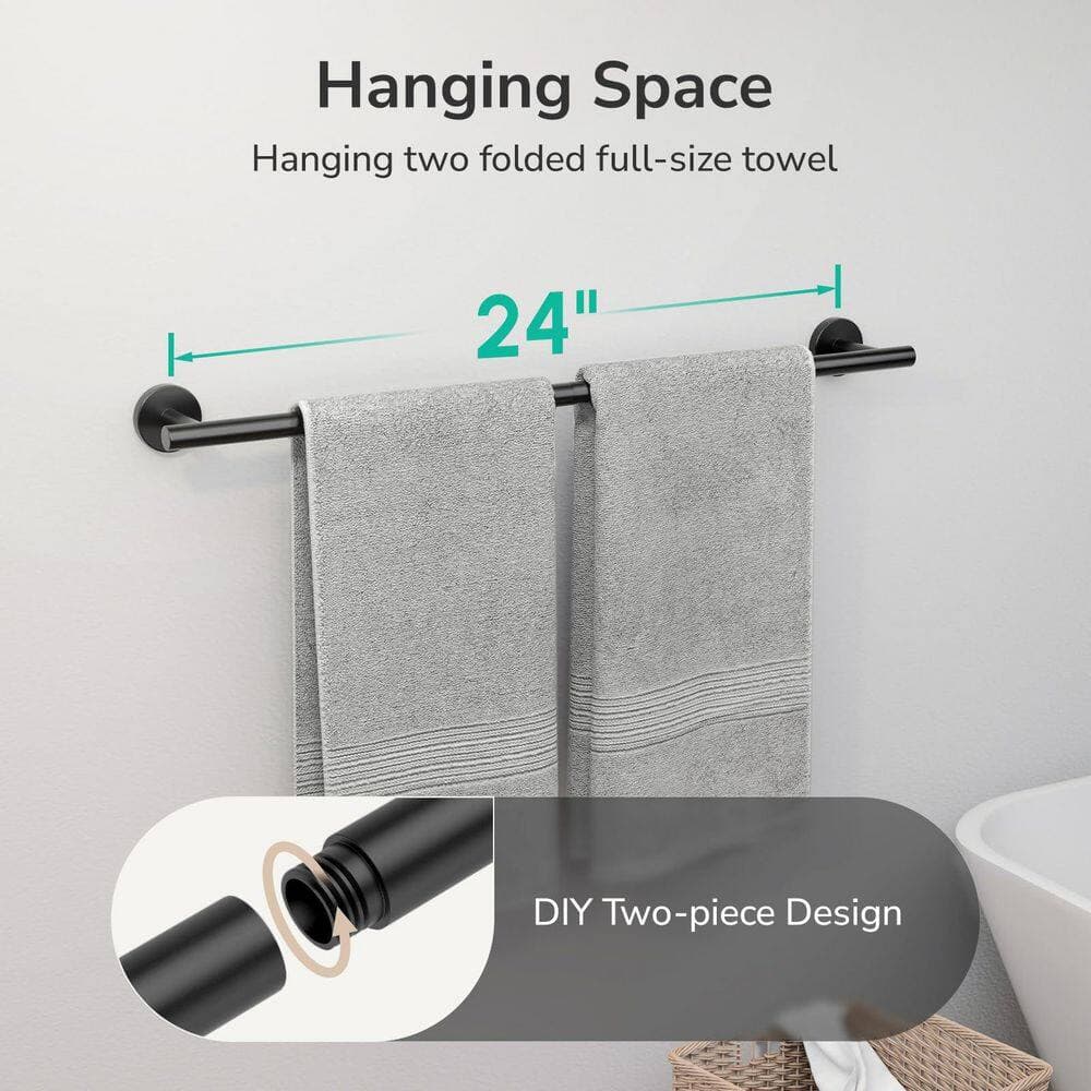 Wudkey Stainless Steel 24 in. Bar Length Towel Bar for Bathroom Wall Mounted, Towel Rod Modern Home Decor in Matte Black (3)