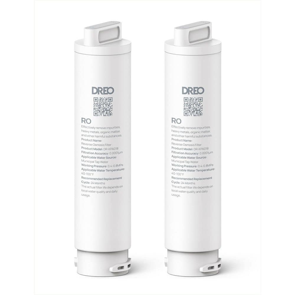 DREO 2-Pack Reverse Osmosis Replacement Filter, Removes 99.99% of Contaminants, 6-12 Month per Cartridge, SGS Tested