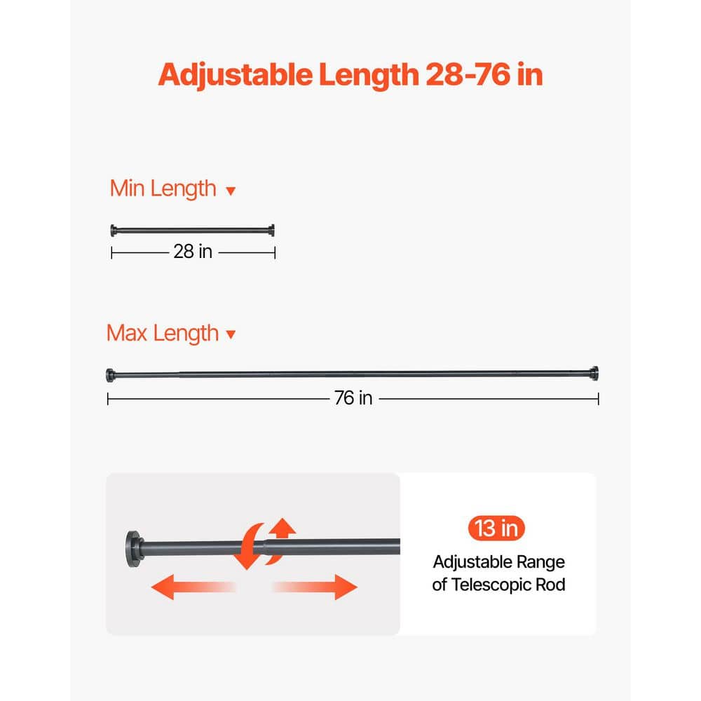 SKYSHALO 76 in. Stainless Steel Rust Resistant Shower Curtain Rod in Black, 1 in. Dia Tension Rod, No Drill Non-Slip Bathroom (2)