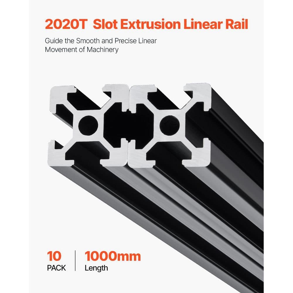 VEVOR 10PCS 39.4 in. T Slot 2020 Aluminum Extrusion Profile, Durable Linear Rail for 3D Printers, CNC, Laser Engraving, Black (2)