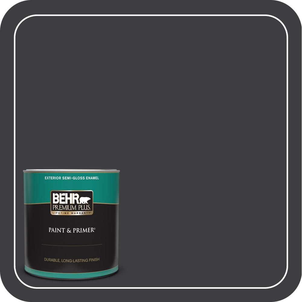 BEHR PREMIUM PLUS 1 qt. #PPH-34 Black Smoke Semi-Gloss Enamel Exterior Paint & Primer