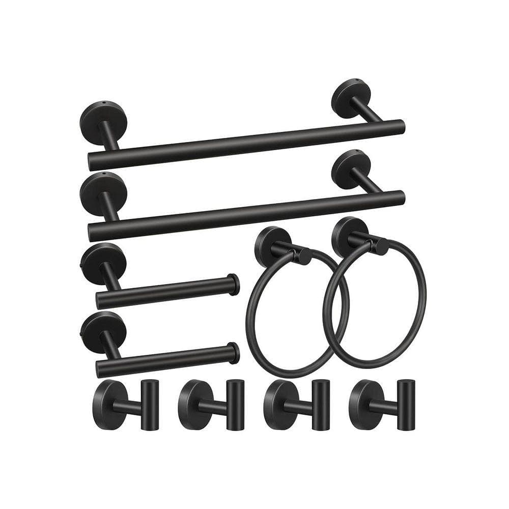 Lynzavix 10-Piece Bathroom Hardware Set with Towel Bars Toilet Paper Holders Towel Rings Robe Hooks in Matte Black Finish (1)