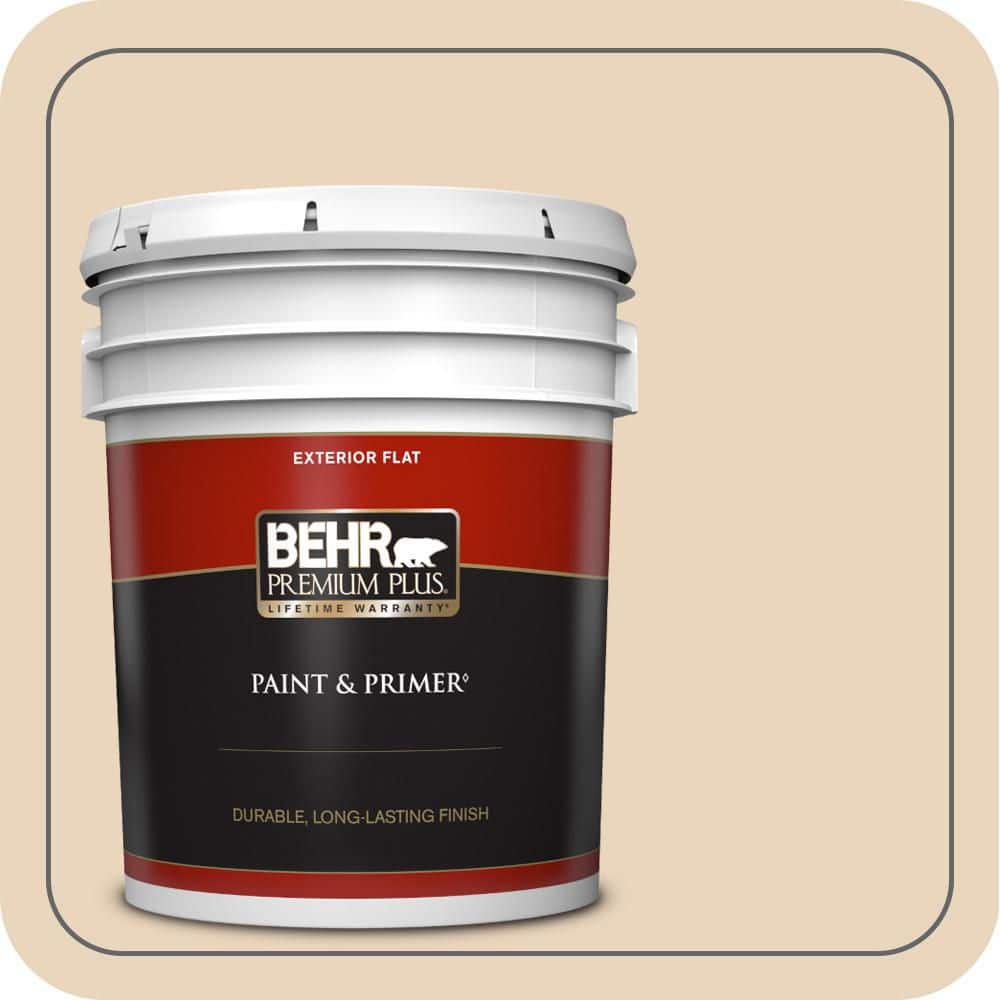 BEHR PREMIUM PLUS 5 gal. #PPH-14 Roasted Almond Flat Exterior Paint & Primer