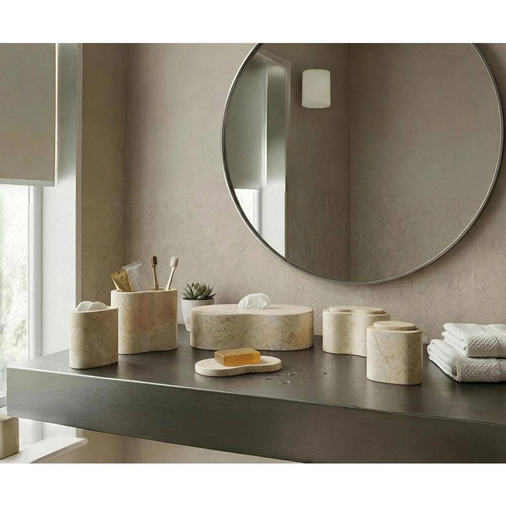 CASAINC 6-Piece Bathroom Vanity Set Luxury Natural Marble with Tissue Box, Soap Dish, 2 Container Pots, 2 Lidded Boxes in Gold (3)