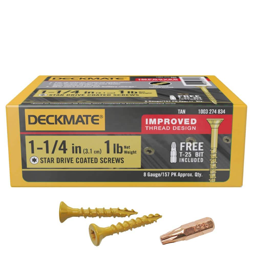 DECKMATE #8 1-1/4 in. Tan Exterior Self-Starting Star Flat-Head Wood Deck Screws (1 lb./184-Pieces)