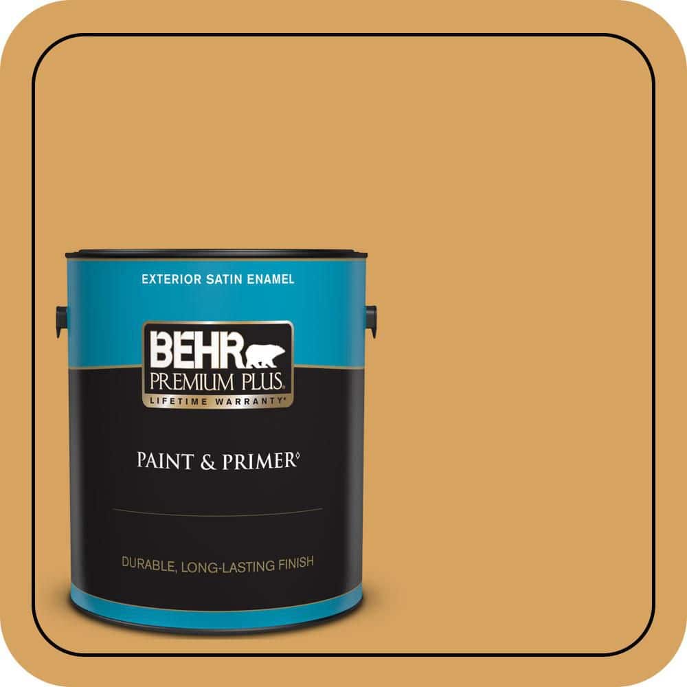 BEHR PREMIUM PLUS 1 gal. #MQ4-10 Amber Brew Satin Enamel Exterior Paint & Primer