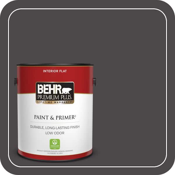 BEHR PREMIUM PLUS 1 gal. #N530-7 Private Black Flat Low Odor Interior Paint & Primer (2)