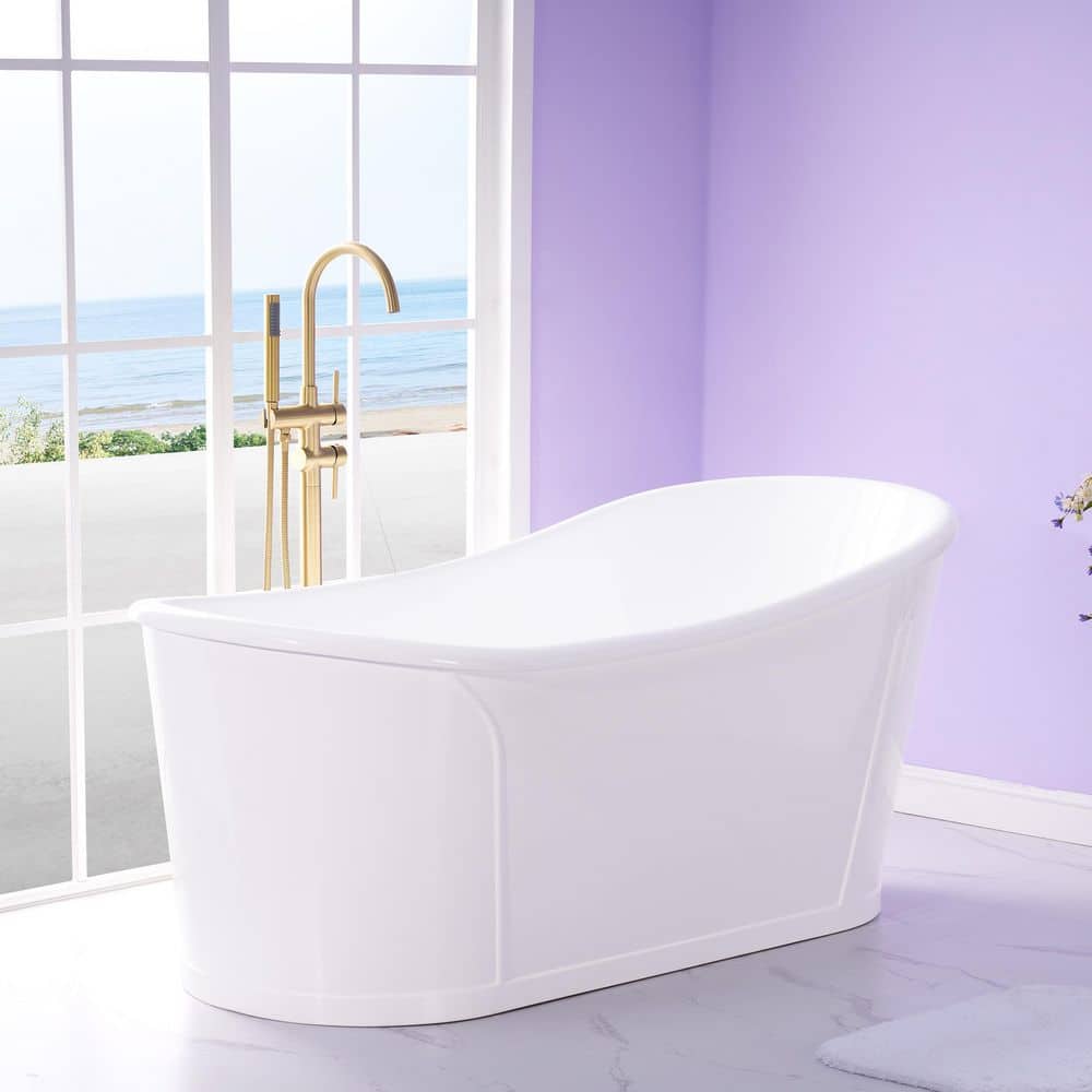 WELLFOR Luxor 66 in. x 30 in. Freestanding Soaking Bathtub 100% Pure Virgin Acrylic in Glossy White, Drain/Overflow Included (3)