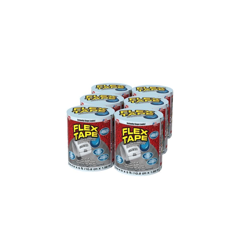 FLEX SEAL FAMILY OF PRODUCTS Flex Tape Pool Clear 4 in. x 5 ft. Strong Rubberized Waterproof Tape (6-Piece)