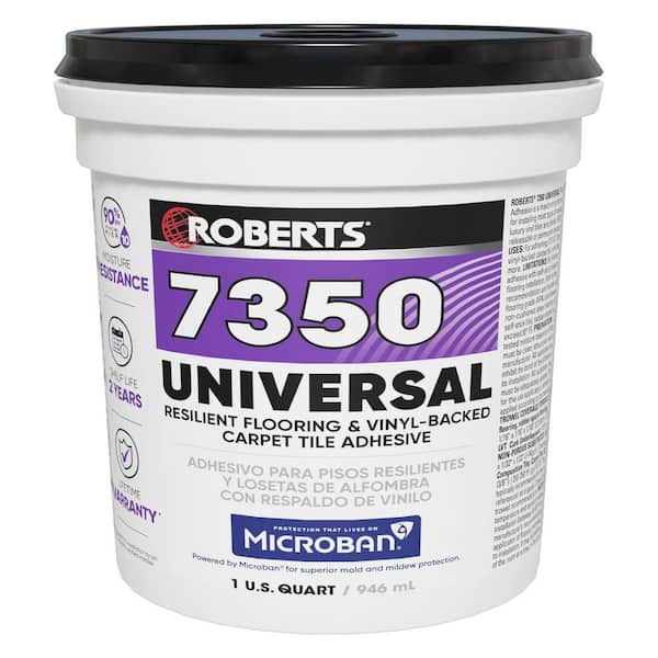 ROBERTS 7350 1 qt. 8-10 Hour Dry Time Universal Resilient Flooring,Vinyl-Backed Carpet Tile Floor Adhesive in Off White