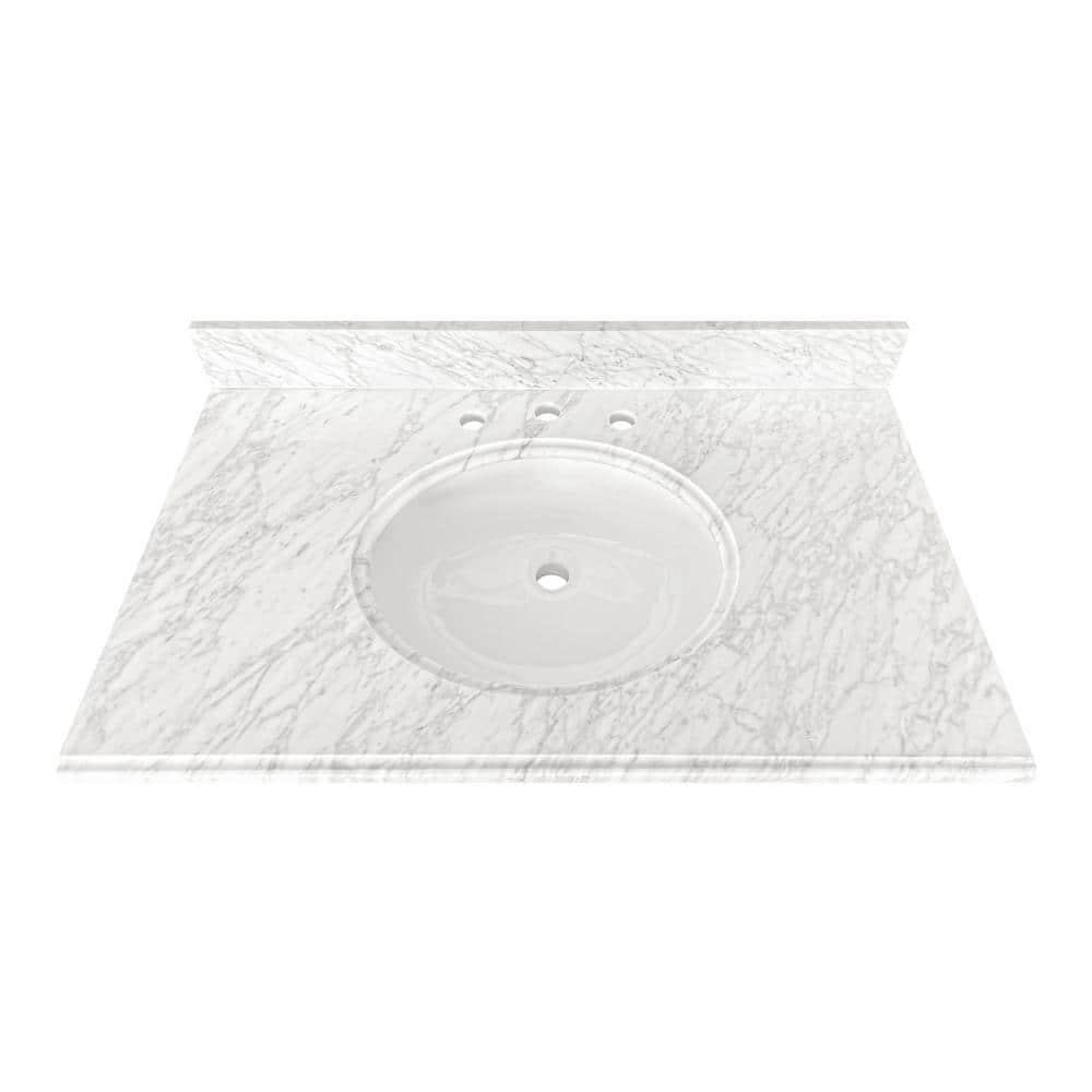 Home Decorators Collection 37 in. W 22 in D Marble White Round Single Sink Vanity Top Carrara Marble (1)