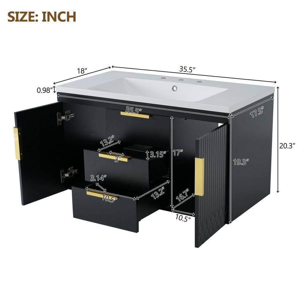 COWLOWN 36 in. W x 18 in. D x 20.3 in. H Bathroom Black Linen Cabinet (2)