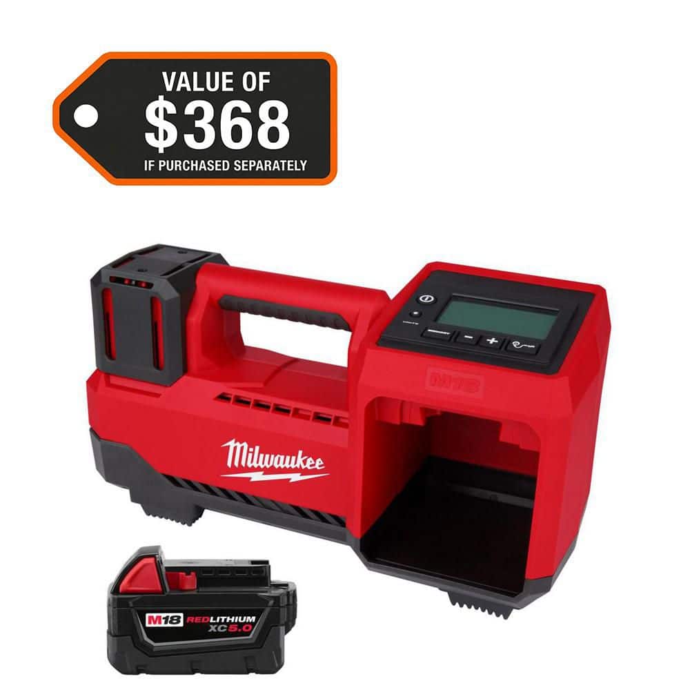 Milwaukee M18 18-Volt Lithium-Ion Cordless Electric Portable Inflator with 5.0 Ah Battery