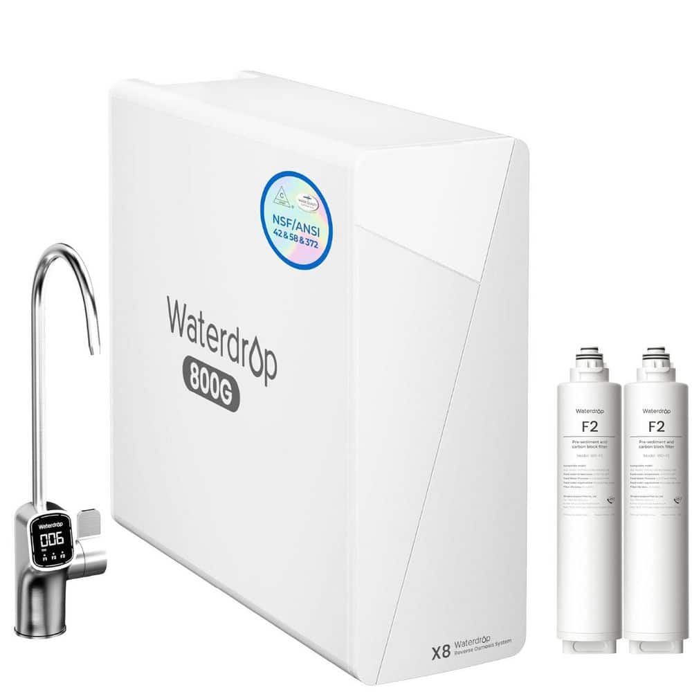 Waterdrop X8-Basic Reverse Osmosis System, NSF/ANSI 42&58&372 Certified, 800 GPD, 9-Stage, Extra F2-2 Filters