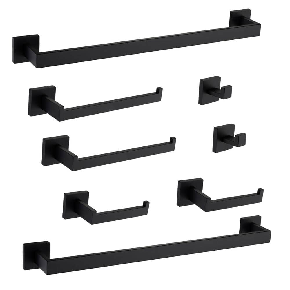 Flynama 8-Piece Wall Mount Stainless Steel Bathroom Hardware Accessory Set (1)