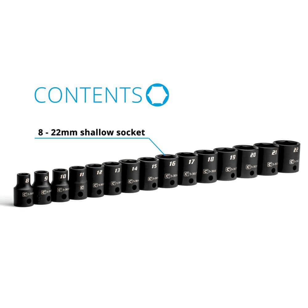 Capri Tools 3/8 in. Drive Metric Shallow Impact Socket Set (15-Piece) (3)
