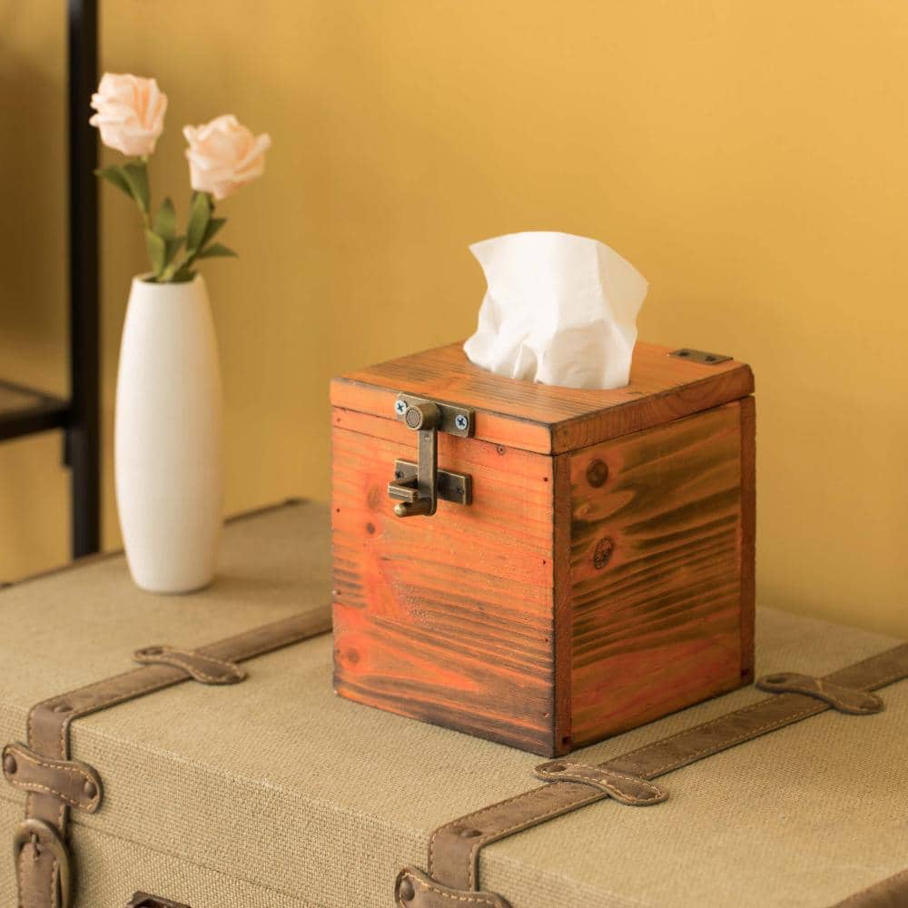 Vintiquewise Square Wooden Rustic Lockable Tissue Box Cover Holder (2)