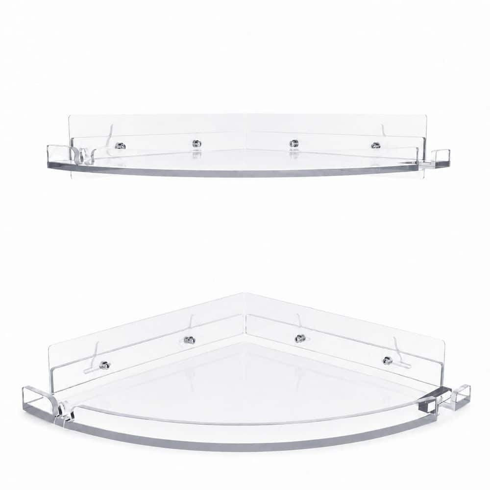 Unbranded Brushed Nickel 2-Pack Clear Finish Acrylic Corner Shower Caddy Adhesive Bath Storage Shelf Rustproof No Drilling (1)