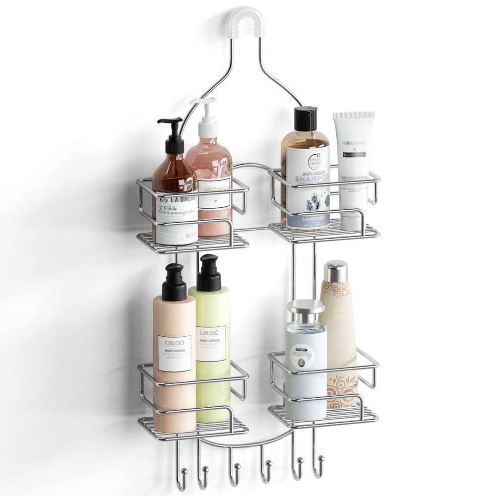 Dracelo 11.8 in. W x 3.8 in. D x 25.6 in. H Chrome Shower Caddy Hanging Over Head, Bathroom Shower Organizer Shower Rack (1)