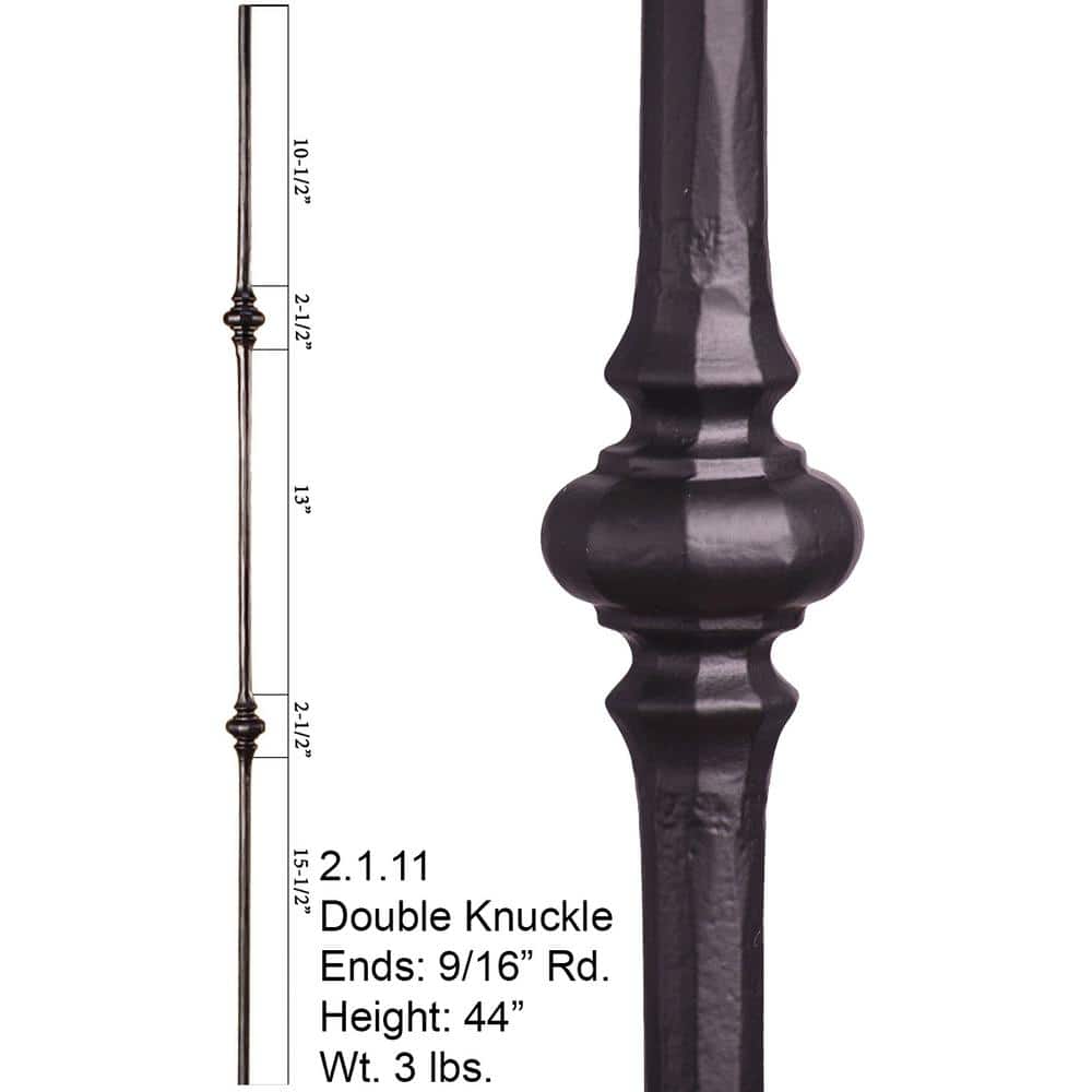 HOUSE OF FORGINGS Tuscan Round Hammered 44 in. x 0.5625 in. Satin Black Double Knuckle Solid Wrought Iron Baluster (2)
