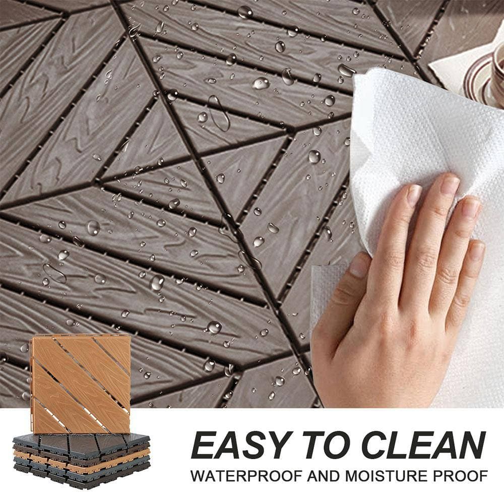 Afoxsos 1 ft. x 1 ft. Light Coffee Plastic Composite Deck Tiles Set, All-Weather Resistant, Easy to DIY and Maintain (35-Pack) (2)
