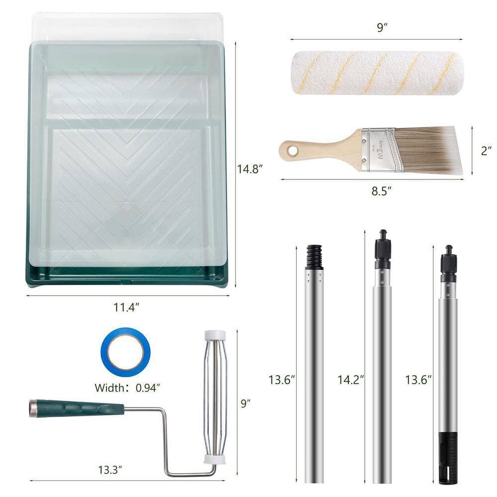 Unbranded 3 ft. Extension Pole Paint Roller Kit White Microfiber Roller Covers with Paint Tray Brush Tape 1 Pack (3)