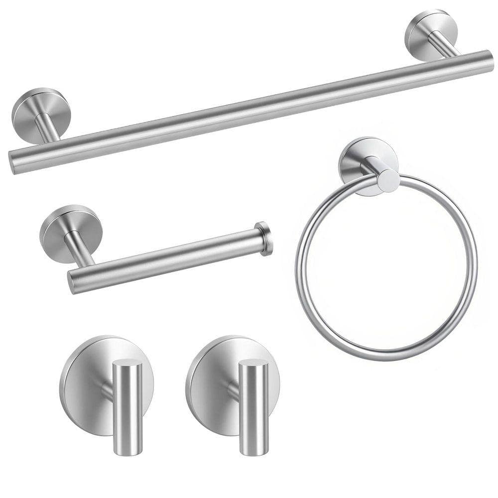 JFVKAF 5 Piece Bathroom Hardware Set with Towel Bar, Toilet Paper Holder, Towel Hooks and Ring in Brushed Nickel (1)