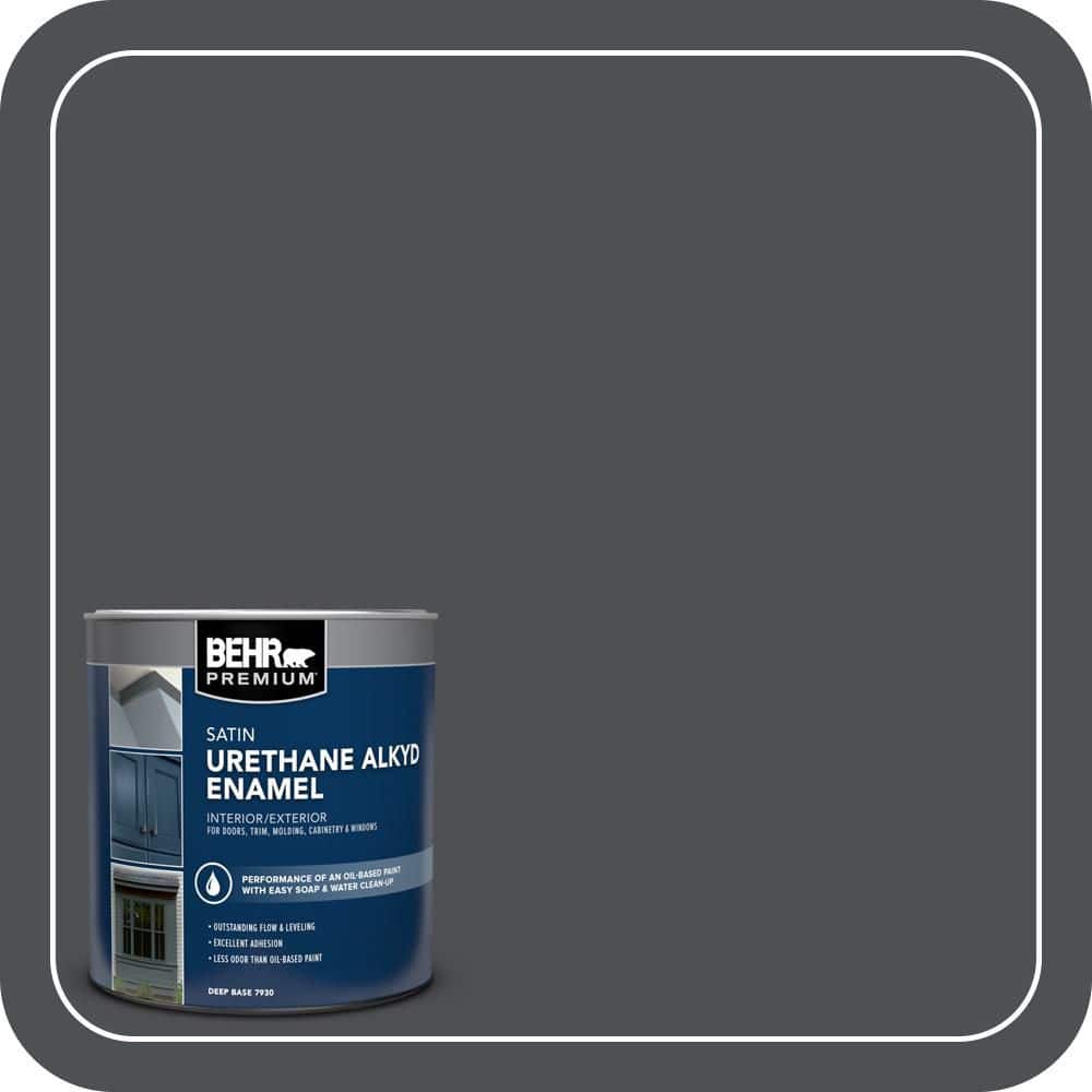 BEHR PREMIUM 1 qt. #PPU26-01 Satin Black Urethane Alkyd Satin Enamel Interior/Exterior Paint