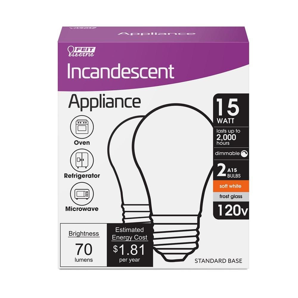 Feit Electric 3.38 in. 15-Watt A15 E26 Incandescent White Light Bulb, Soft White 2700K (2-Pack) (4)