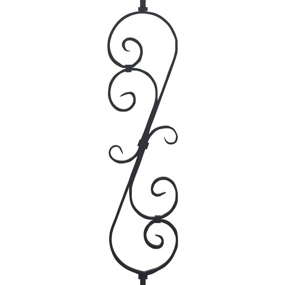 EVERMARK Stair Parts 44 in. x 1/2 in. Satin Black Decorative Scroll Iron Baluster for Stair Remodel (3)