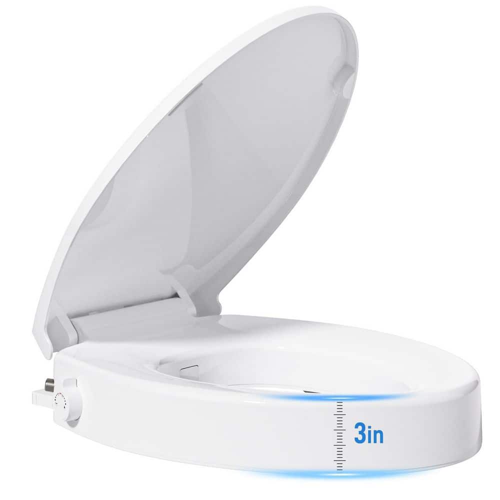 Numhew Raised Toilet Seat with Bidet, Elongated, Dual Nozzle, Adjustable Cold Water Pressure & Stainless Steel Inlet (2)