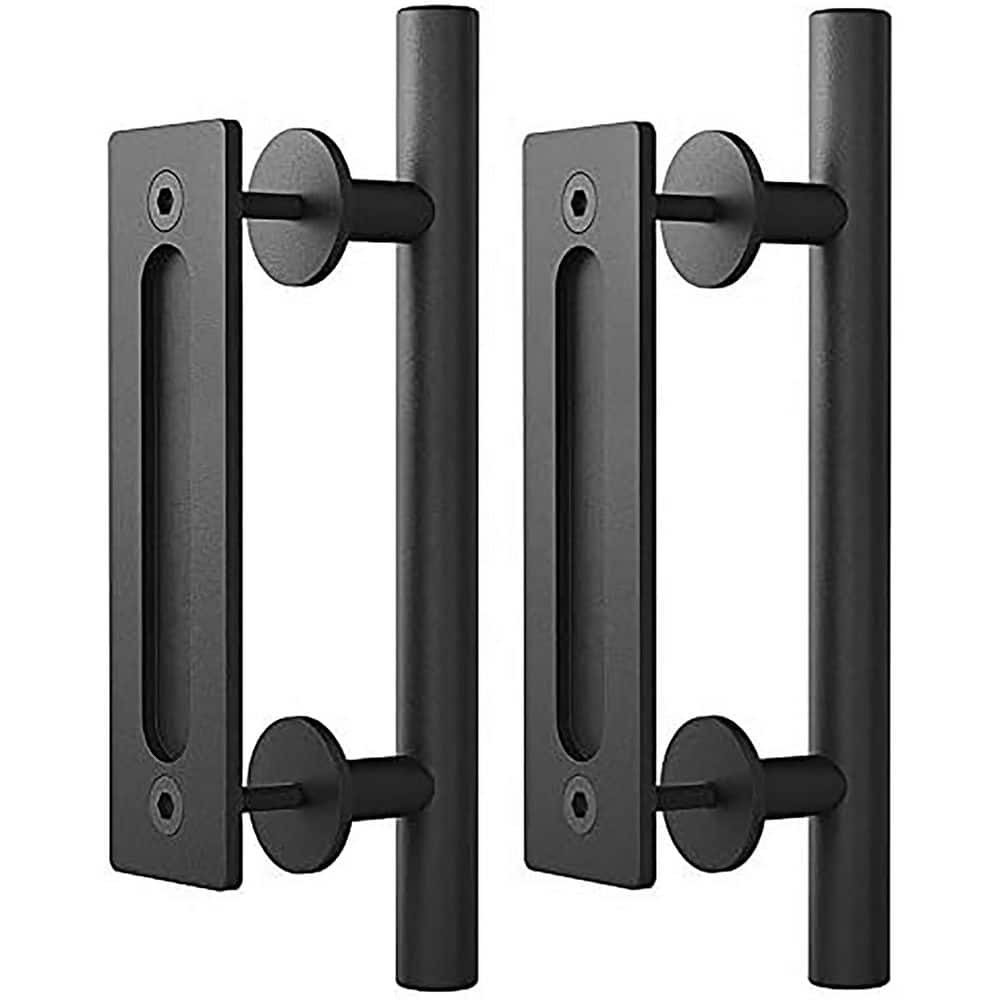 Unbranded 2-Pack Sliding Barn Door Handle Pull and Flush Hardware Set 12 x 2 Rustic Black Flat Back-Plate Design (1)