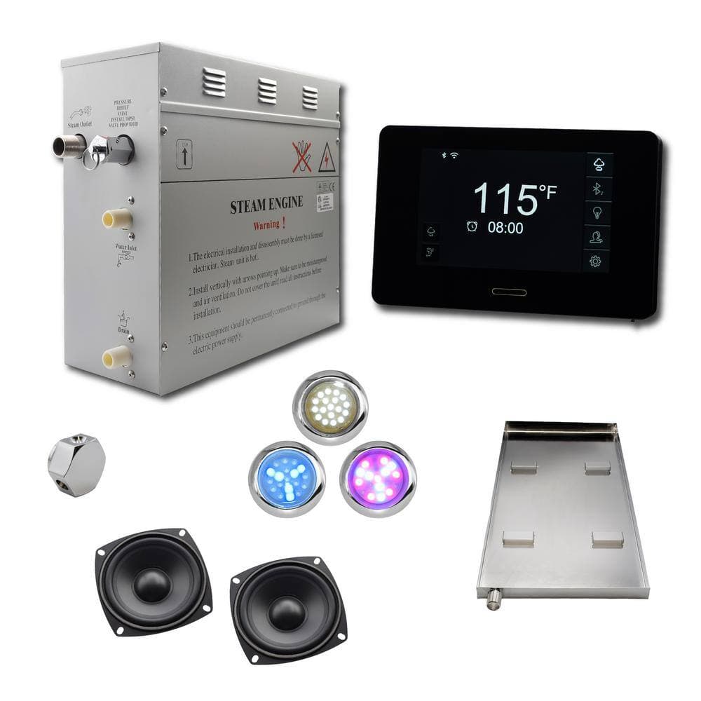 Steam Planet Superior SMART 6kW Self-Draining Steam Bath Generator Kit, Wi-Fi Keypad in Black, Chrome Steam Outlet and 2 Speakers (1)