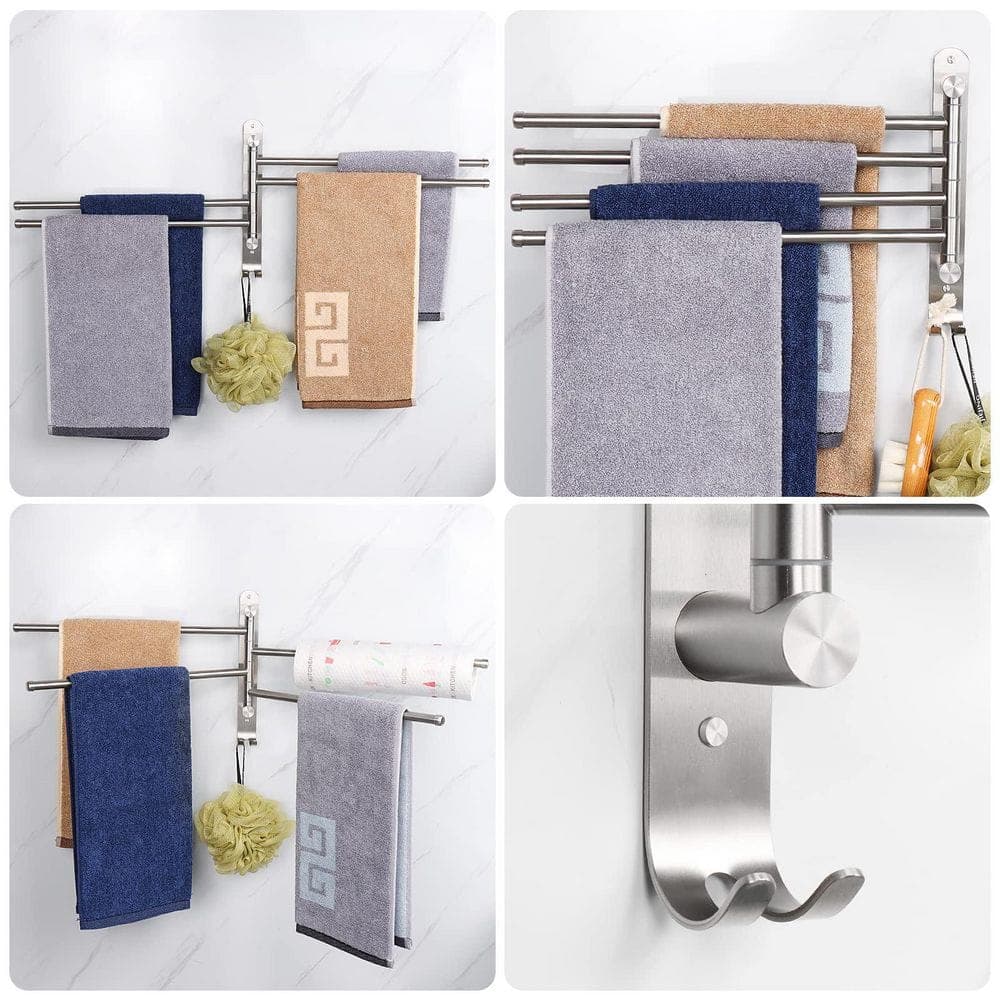 Esepony 13.8 in. Stainless Steel Swivel Towel Rack for Bathroom, Kitchen, Hand Towel Storage and Space Saving, Brushed Nickel (2)
