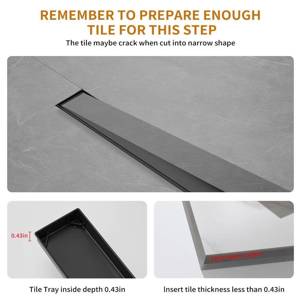 BWE 24 in. Stainless Steel Linear Shower Drain with with Tile Insert Cover Slot Pattern Drain Cover in Matte Black (3)