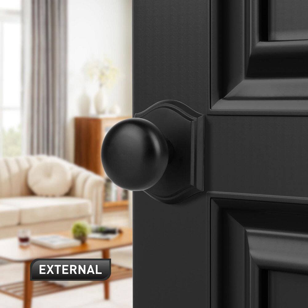 Senyhardware Classic Elegant Matte Black Interior Hall/Closet Unkeyed Passage Door Knob with Round Knob and Arch Backplate (2)