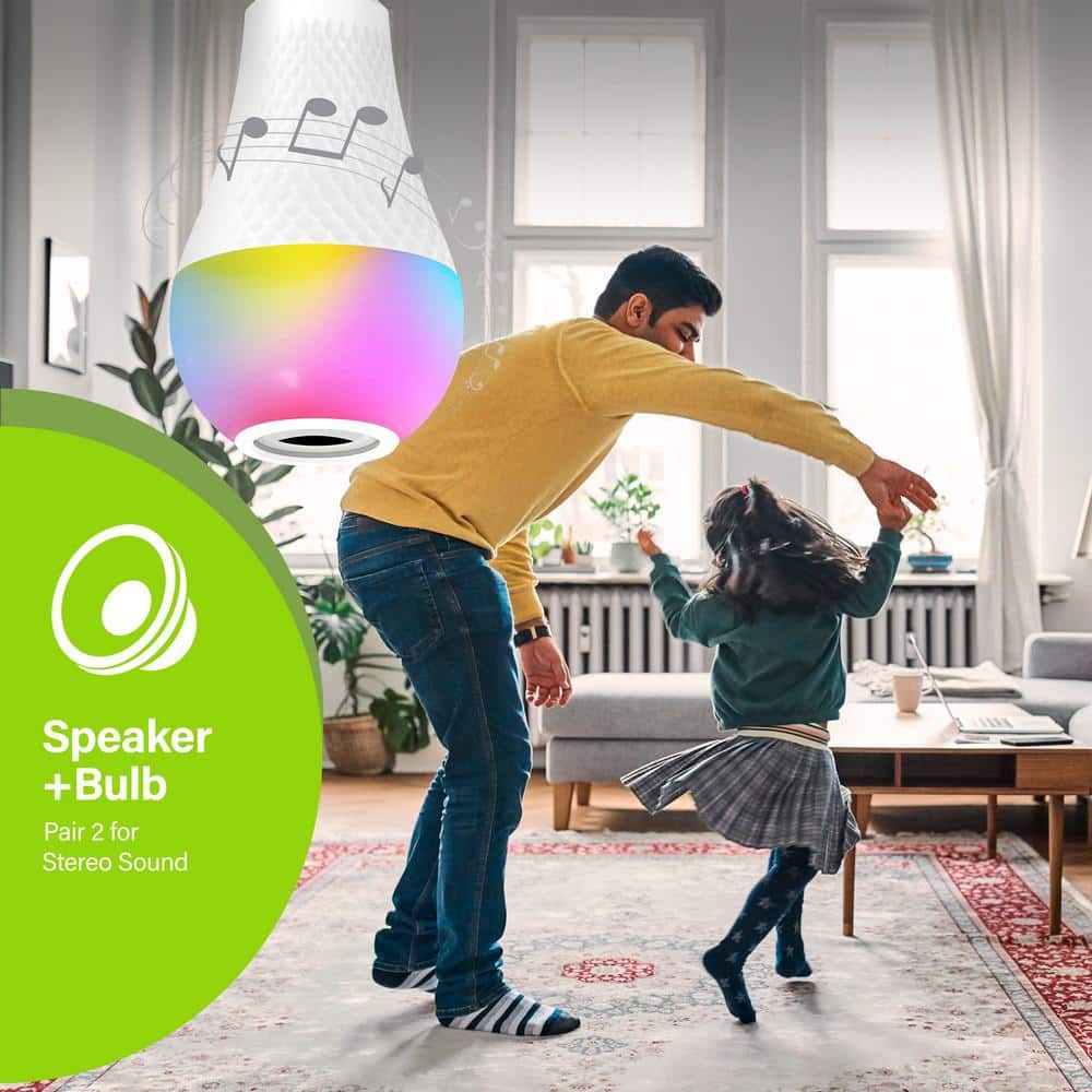 EcoSmart 60-Watt Equivalent Smart A21 Bluetooth Speaker Color Selectable RGBW E26 Medium Base LED Light Bulb Powered by Hubspace (4)