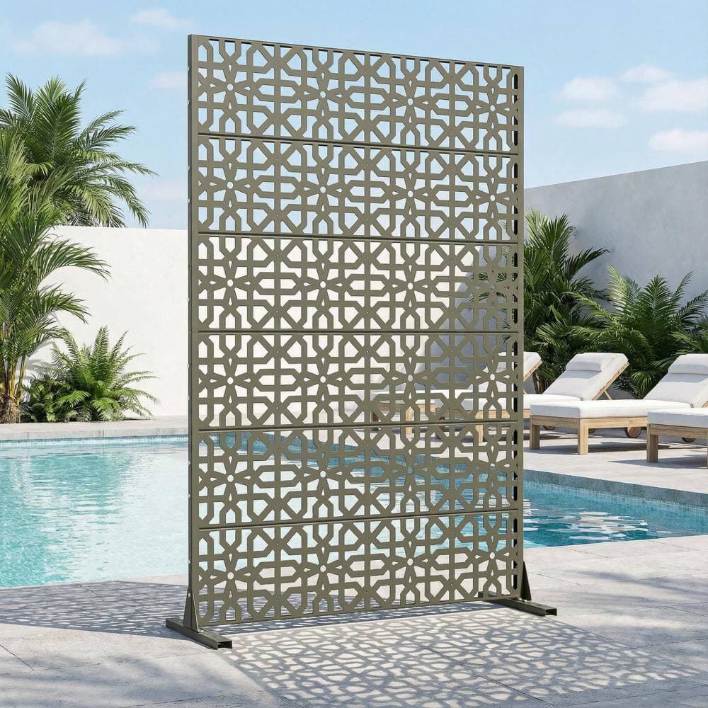 Dovelina 16 in. L x 72 in. H x 47 in. W Galvanized Metal Wall Sculptures Outdoor Privacy Screens Garden Fence in Olive Gray (2)