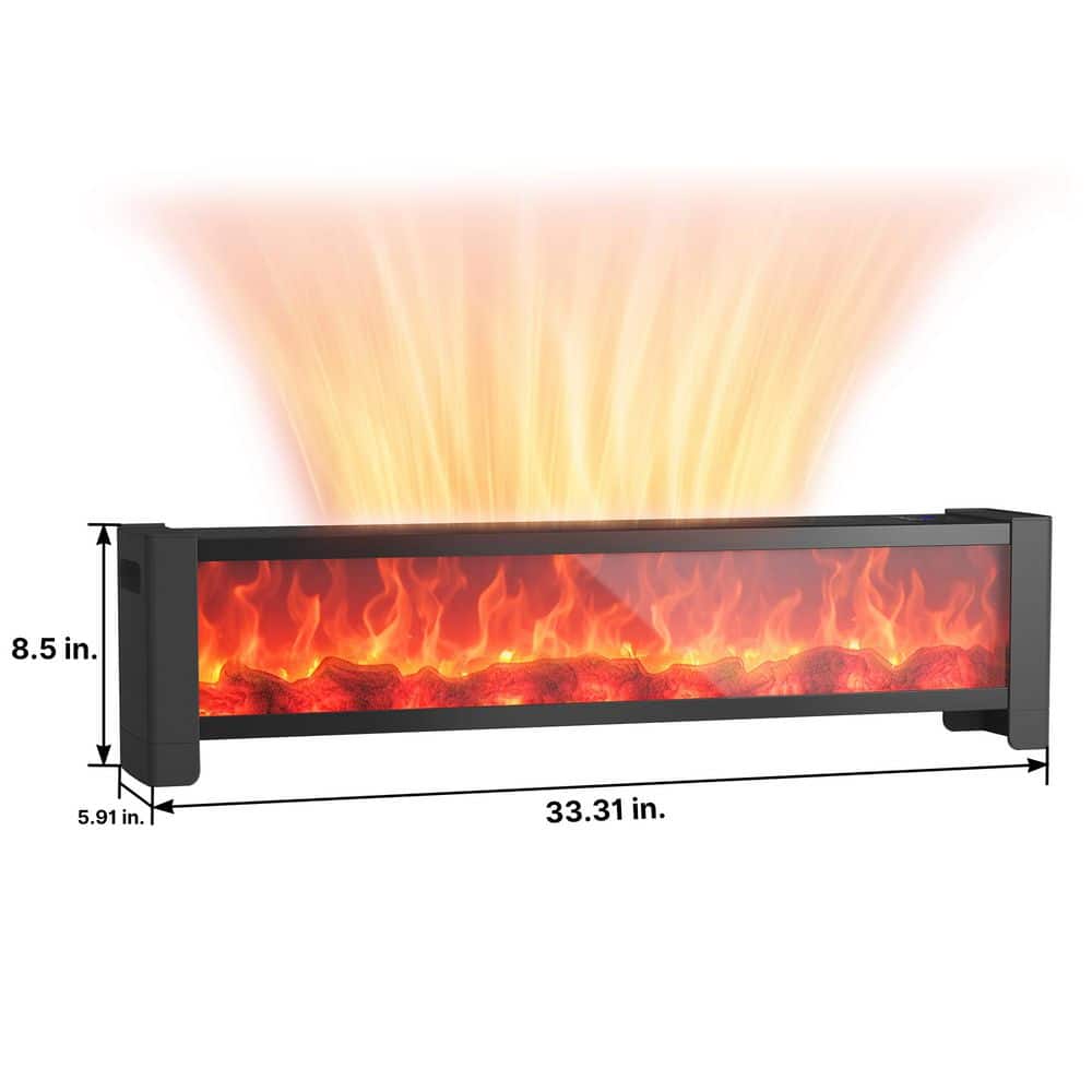 Runesay 1500-Watt Freestanding Black Electric Utility Convection Infrared Fireplace Baseboard Space Heater with Remote Control (2)