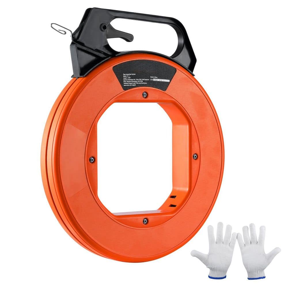 BIBIVIS 240 ft. 1/8 in. Orange PET Fish Tape, Steel Wire Puller with Optimized Housing and Handle, Flexible Wire Fishing Tools (1)