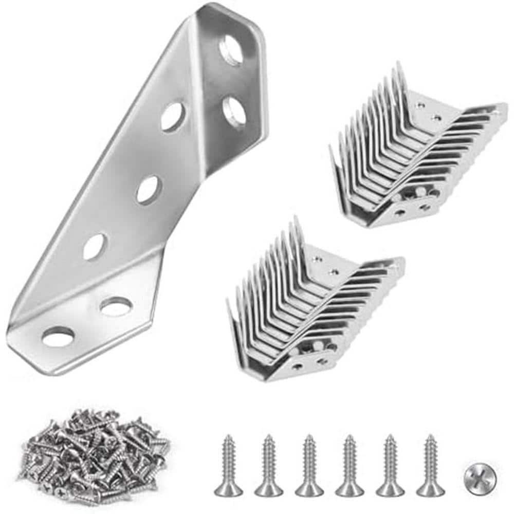 KIWDZFU 12-Pack Universal Stainless Steel Furniture Corner Connectors with Screws Heavy Duty Triangular Brackets for Wood (1)