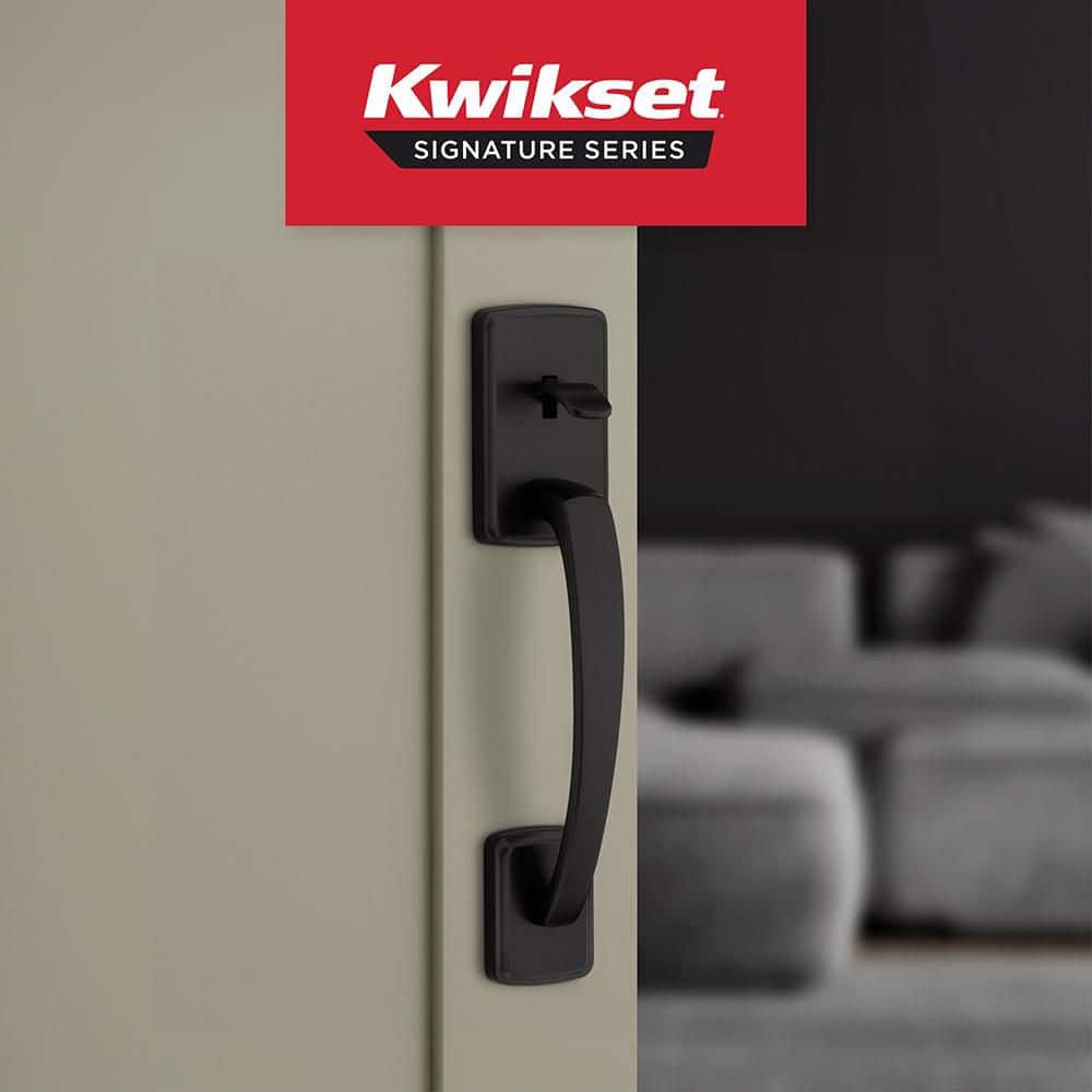 Kwikset Brentford Matte Black Exterior Grip Door Handleset with Sora Door Knob with Microban Antimicrobial Technology (2)