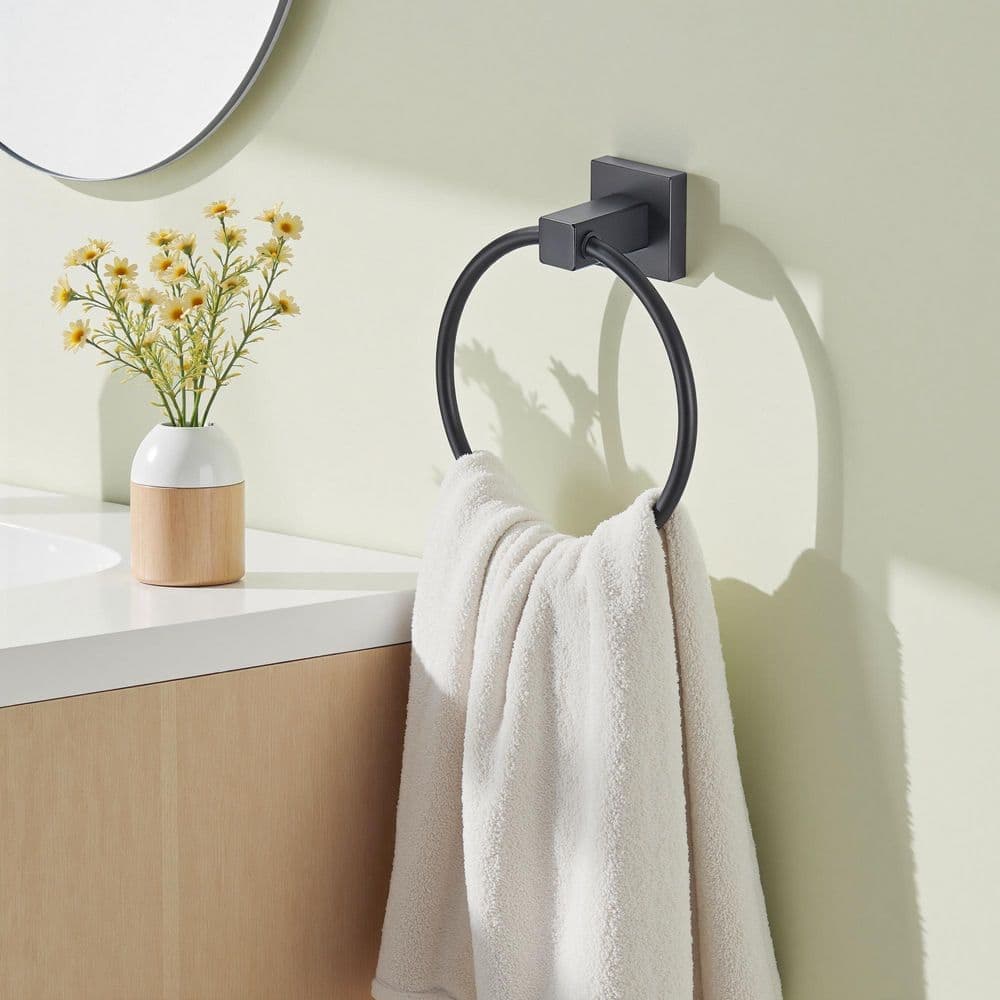 FORIOUS Bathroom Towel Ring Wall Mounted In Matte Black (2)